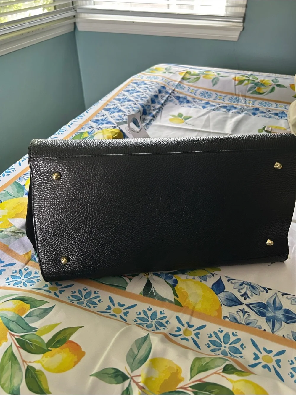 Anna Paola Black Pebbled Italian Leather Satchel with Top Handles 14x11 - Picture 5 of 5